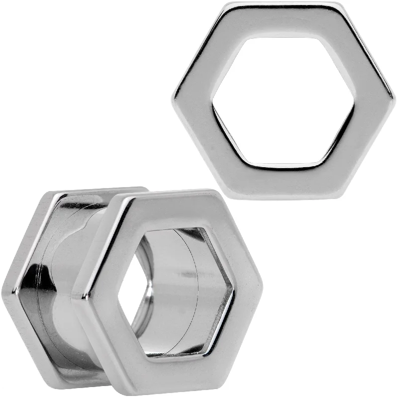 Women's Earrings – Elegant Designs for Every Personality--1/2 Geometric Hexagon Screw Fit Tunnel Plug Set