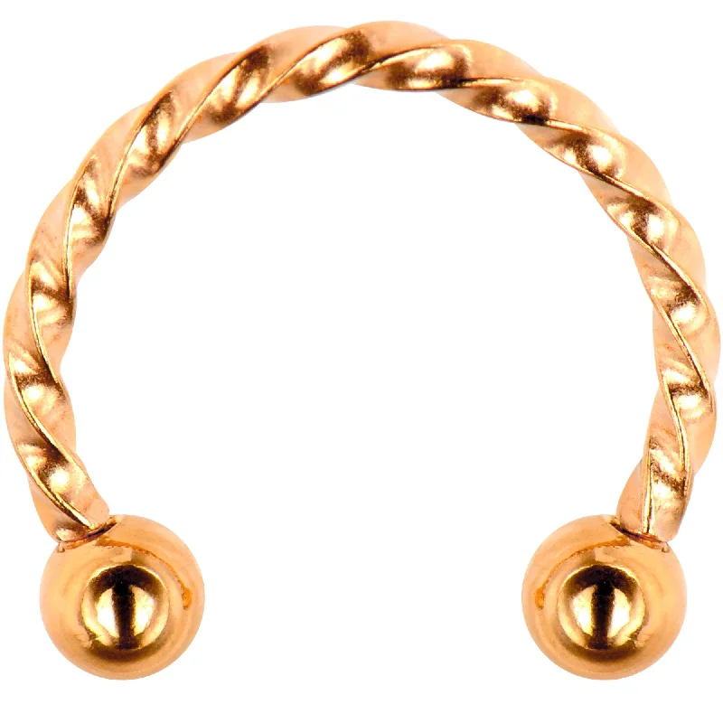 Unique Lip Rings for Bold Fashion16 Gauge 3/8 Rose Gold Tone Twisted Horseshoe Circular Barbell