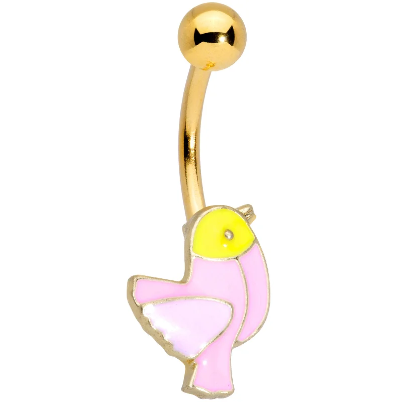 Comfortable Belly Rings for All-Day Comfort -Gold Tone Pink Yellow Chick Bird Belly Ring Comfortable Belly Rings for All-Day Comfort -Gold Tone Pink Yellow Chick Bird Belly Ring