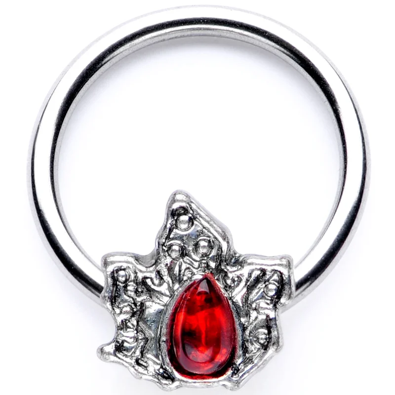 Stunning Designer Lip Rings for Bold Fashion16 Gauge 3/8 Red Gem Holly Leaf Holiday BCR Captive Ring