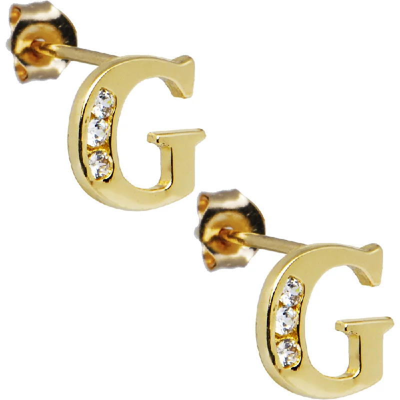 Women's Earrings – Elegant Designs for Every Personality--14kt Yellow Gold CZ Initial G Stud Earrings Women's Earrings – Elegant Designs for Every Personality--14kt Yellow Gold CZ Initial G Stud Earrings