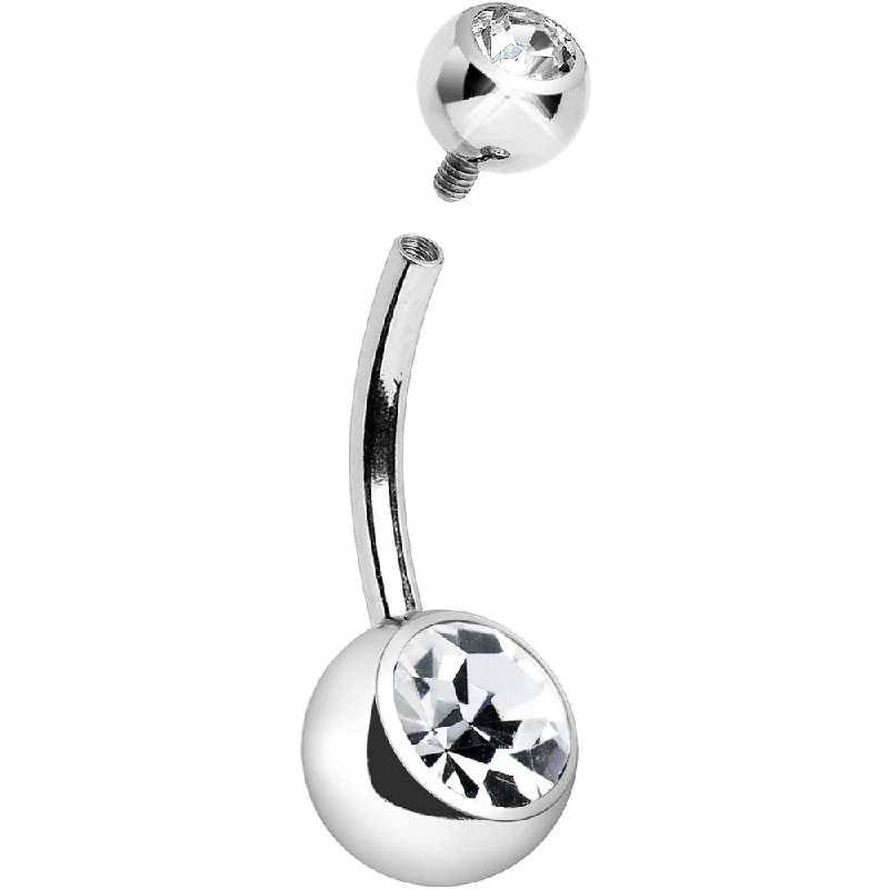 Trendy Belly Rings with Shiny Stones -Internally Threaded Clear Double Gem Belly Ring 10mm Trendy Belly Rings with Shiny Stones -Internally Threaded Clear Double Gem Belly Ring 10mm