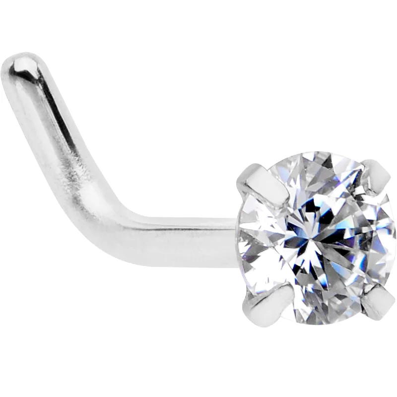 Nose Rings with Simple Style -18 Gauge 1/4 Clear 3mm CZ Gem Steel L-Shape Nose Ring
