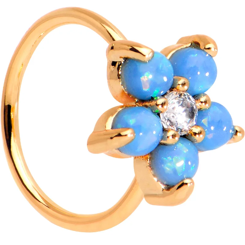 Silver Nose Rings -20 Gauge Clear CZ Aqua Faux Opal Rose Gold Tone Flower Circular Ring Silver Nose Rings -20 Gauge Clear CZ Aqua Faux Opal Rose Gold Tone Flower Circular Ring