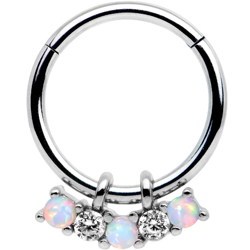 Women's Earrings – Elegant Designs for Every Personality--16 Gauge 3/8 White Synthetic Opal Dazzle Hinged Segment Ring