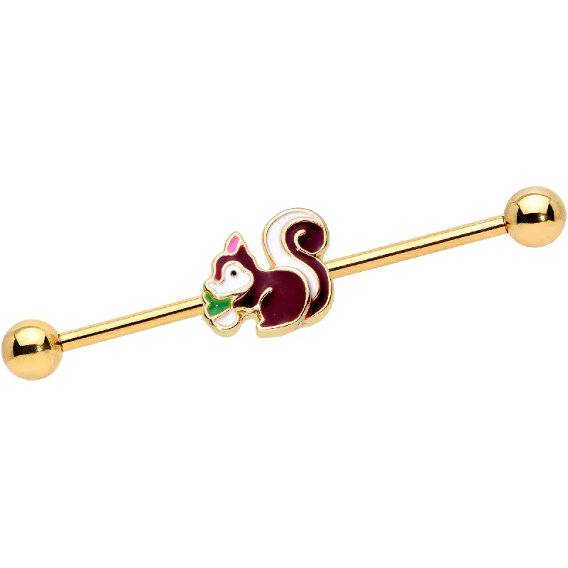 Women's Earrings – Elegant Designs for Every Personality--14 Gauge Gold Tone Snacking Squirrel Industrial Barbell 38mm