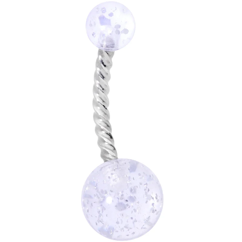 Stunning Belly Rings for Glamorous Fashion -Clearly Coiled Clear Glitter Explosion Twisted Belly Ring Stunning Belly Rings for Glamorous Fashion -Clearly Coiled Clear Glitter Explosion Twisted Belly Ring