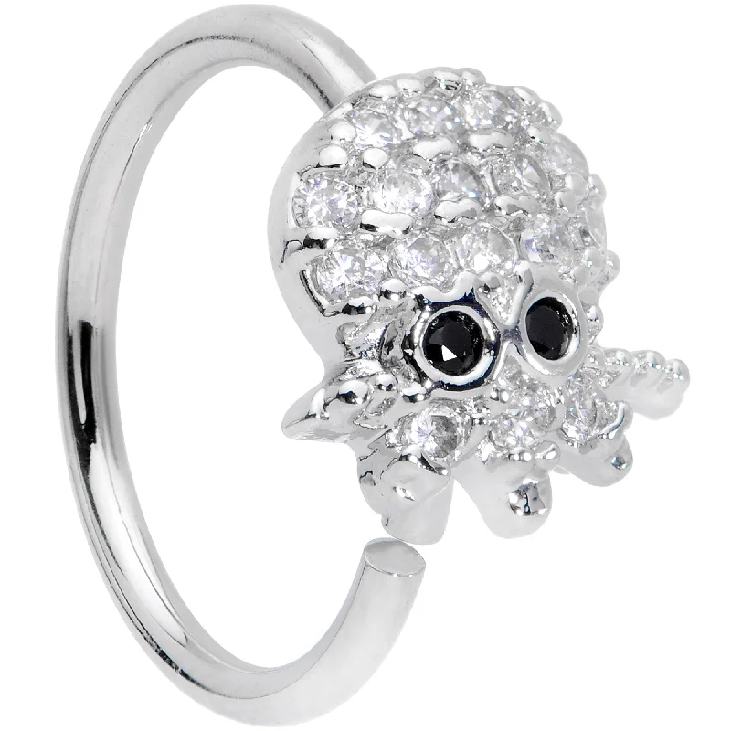 Nose Rings for Easy Wear -18 Gauge 3/8 Clear Black CZ Gem Nautical Octopus Nose Hoop Nose Rings for Easy Wear -18 Gauge 3/8 Clear Black CZ Gem Nautical Octopus Nose Hoop