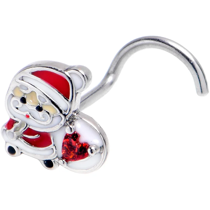 Nose Rings for Classic and Timeless Fashion -20 Gauge 7mm Red Gem Santa Bag Heart Holiday Left Side Nose Screw Nose Rings for Classic and Timeless Fashion -20 Gauge 7mm Red Gem Santa Bag Heart Holiday Left Side Nose Screw