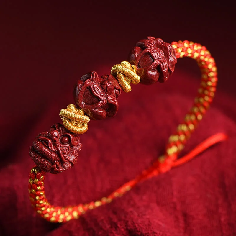 Bohemian Bangles for Women-Buddha Stones Handmade Cinnabar Chinese Zodiac Red String Braided Luck Bracelet