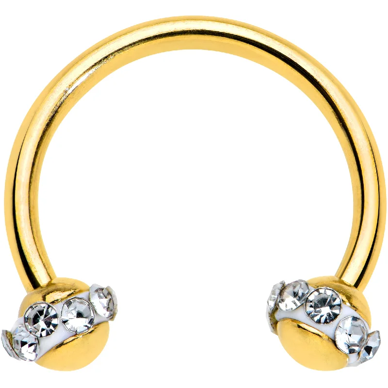 Elegant Lip Rings for Fashionable Piercings16 Gauge 3/8 Clear Gem Gold Tone Banded Horseshoe Circular Barbell