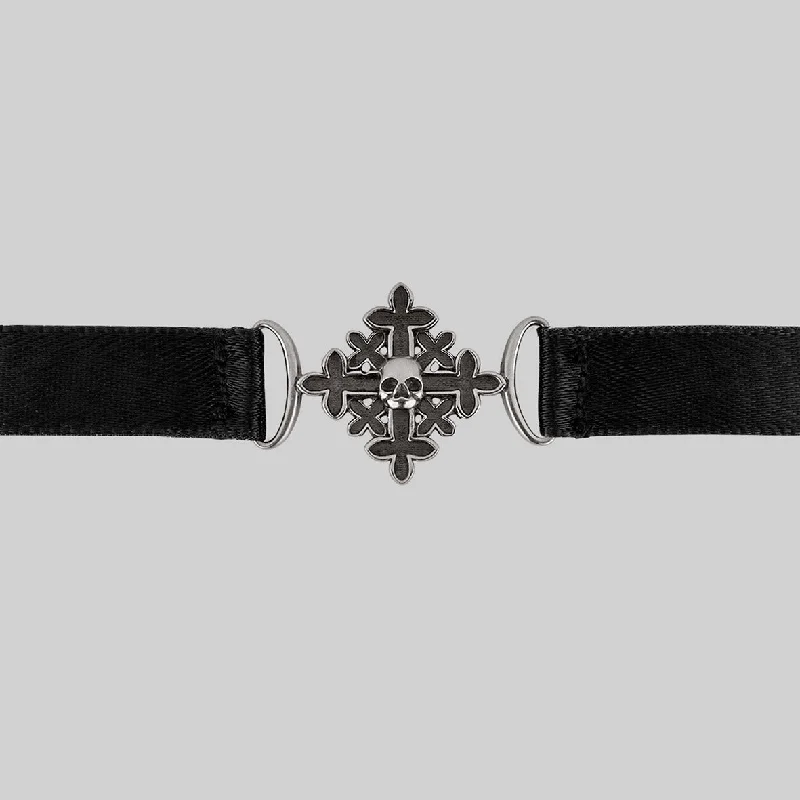 Shop Classic Women's Necklaces & Pendants with a Modern Twist-BODICE. Skull & Cross Satin Choker - Silver Shop Classic Women's Necklaces & Pendants with a Modern Twist-BODICE. Skull & Cross Satin Choker - Silver