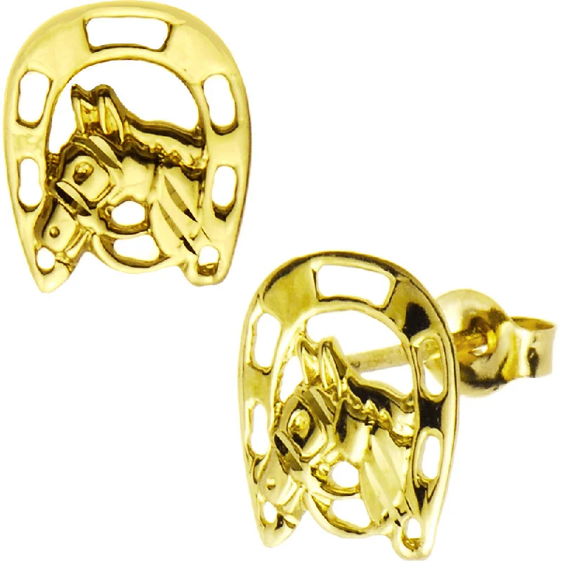 Women's Earrings – Elegant Designs for Every Personality--14kt Yellow Gold Horseshoe Horse Stud Earrings Women's Earrings – Elegant Designs for Every Personality--14kt Yellow Gold Horseshoe Horse Stud Earrings