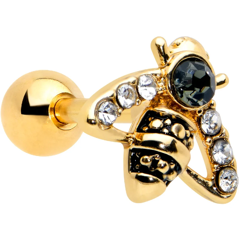 Women's Earrings – Elegant Designs for Every Personality--16 Gauge 1/4 Clear Black Gem Gold Tone Angular Bee Cartilage Tragus