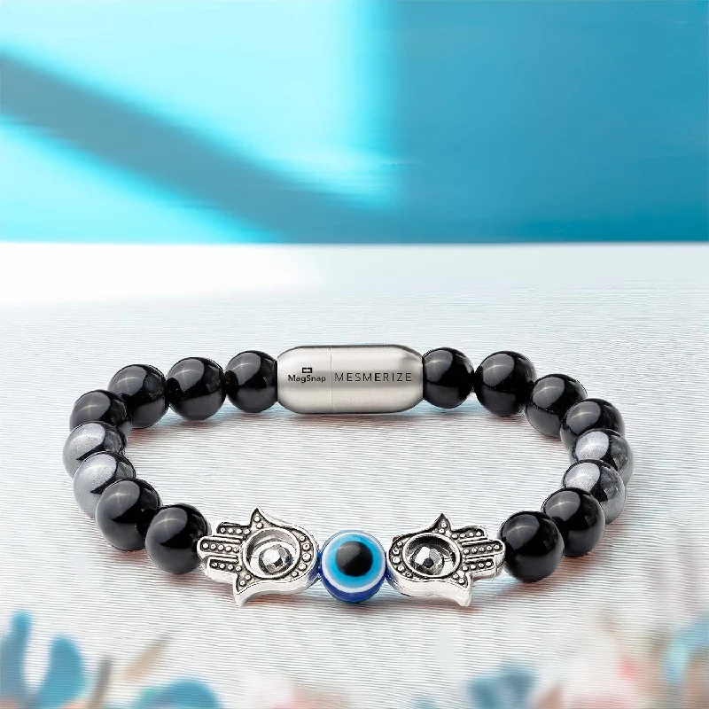 Men's Bracelets for Fashionable Looks-Protective Evil Eye Hamsa Natural Stone Bracelet with Magsnap 2 Men's Bracelets for Fashionable Looks-Protective Evil Eye Hamsa Natural Stone Bracelet with Magsnap 2