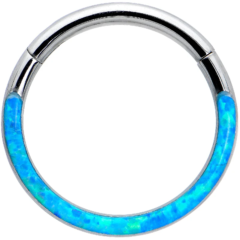 Elegant Nose Rings with Bold Details -16 Gauge 3/8 Aqua Synthetic Opal Bottom Curve Hinged Segment Ring Elegant Nose Rings with Bold Details -16 Gauge 3/8 Aqua Synthetic Opal Bottom Curve Hinged Segment Ring