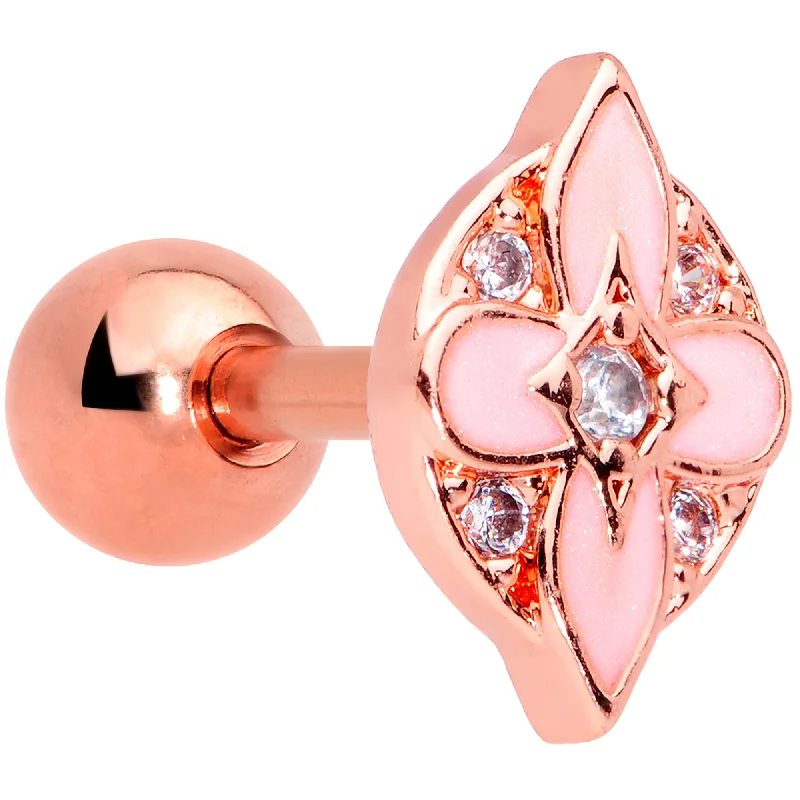 Women's Earrings – Elegant Designs for Every Personality--16 Gauge 1/4 Clear Gem Rose Gold Tone Pink Cross Cartilage Tragus