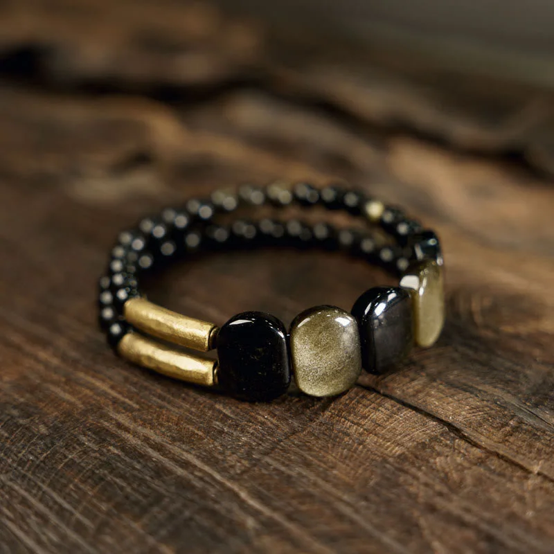 Personalized Gemstone Bracelets for Men-Buddha Stones Black Obsidian Gold Sheen Obsidian Strengthen Bracelet Personalized Gemstone Bracelets for Men-Buddha Stones Black Obsidian Gold Sheen Obsidian Strengthen Bracelet