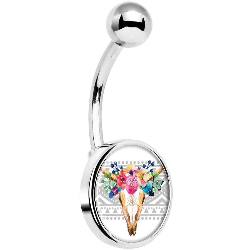 Trendy Belly Rings for Dazzling Fashion -Watercolor Flower Animal Skull Belly Ring