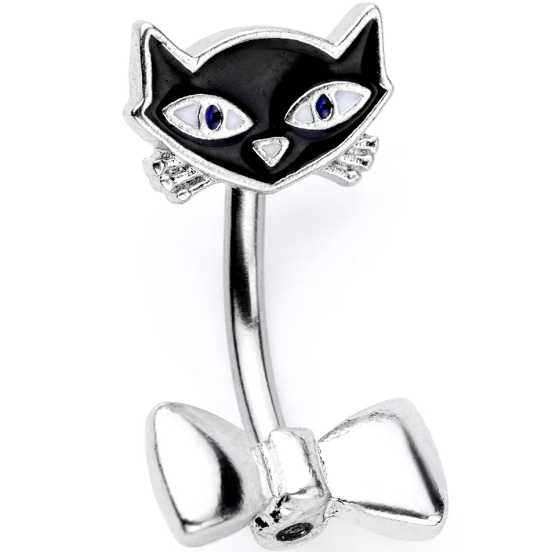 Belly Rings with Vintage Charm -Curious  Bow Tie Kitty Cat Double Mount Belly Ring