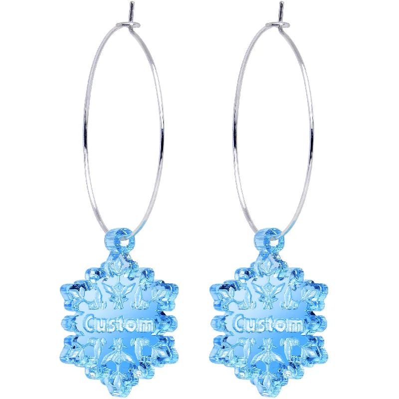 Women's Earrings – Elegant Designs for Every Personality--Custom Blue Winter Snowflake Personalized Hoop Earrings