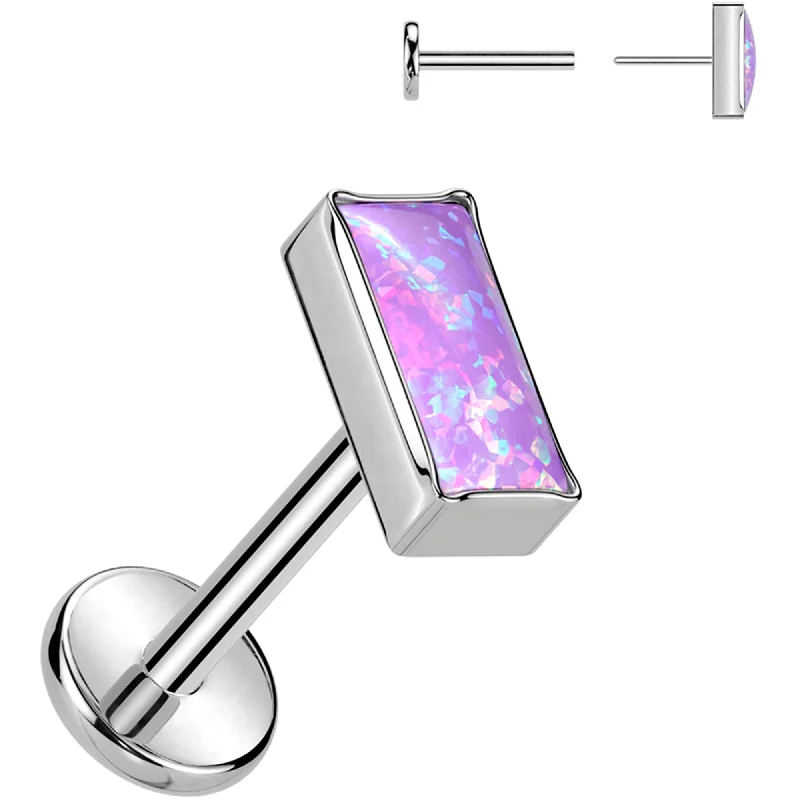 Women's Earrings – Elegant Designs for Every Personality--18 Gauge 5/16 Purple Rectangular Synthetic Opal Medical Grade Titanium Flat Back Earring Women's Earrings – Elegant Designs for Every Personality--18 Gauge 5/16 Purple Rectangular Synthetic Opal Medical Grade Titanium Flat Back Earring