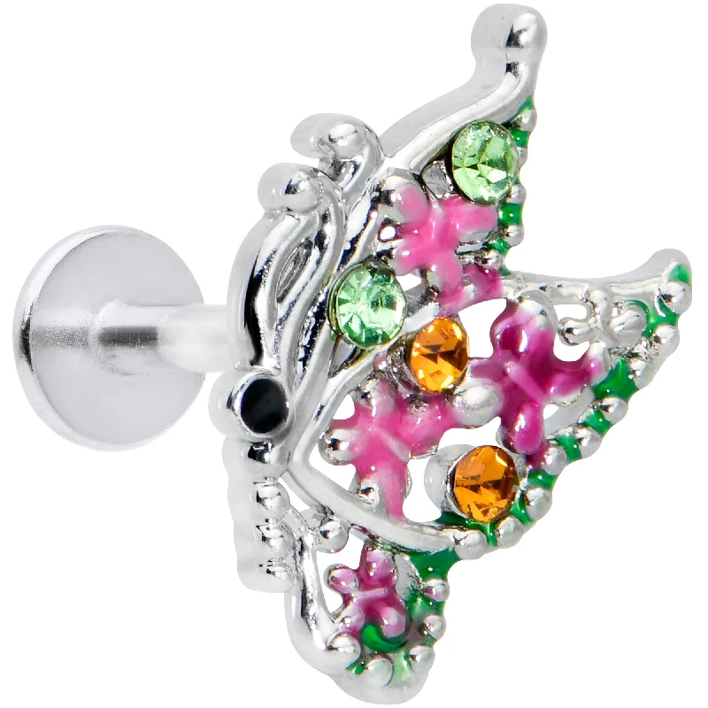 Beautiful Lip Rings with Unique Details16 Gauge 5/16 Green Orange Gem Texture Butterfly Labret Monroe Tragus