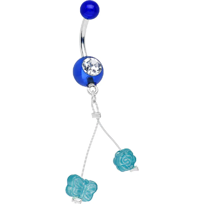 Elegant Belly Rings with Modern Touch -Clear Gem Blue Acrylic Aqua Flower and Butterfly Dangle Belly Ring Elegant Belly Rings with Modern Touch -Clear Gem Blue Acrylic Aqua Flower and Butterfly Dangle Belly Ring