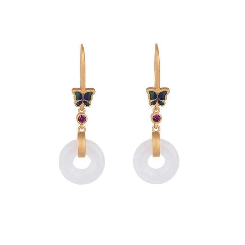 Women's Earrings – Elegant Designs for Every Personality--Buddha Stones FengShui White Jade Butterfly Fortune Earrings