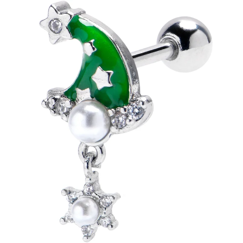 Women's Earrings – Elegant Designs for Every Personality--16 Gauge 1/4 Clear Gem Santa Hat Stars Green Dangle Cartilage Earring