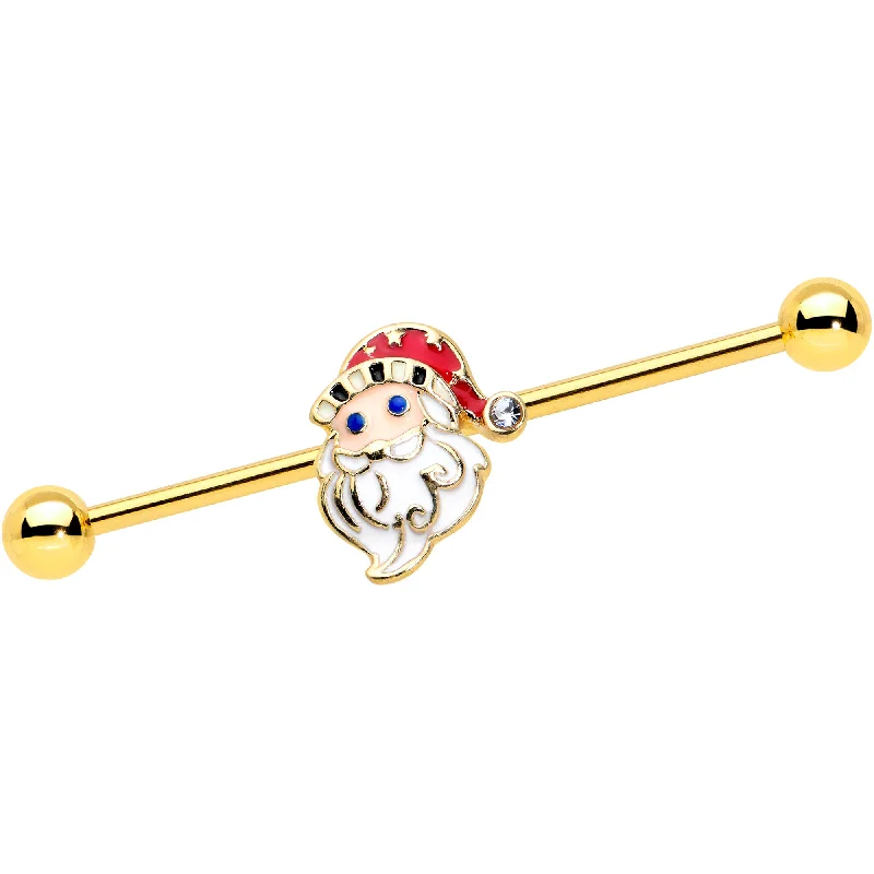 Women's Earrings – Elegant Designs for Every Personality--14 Gauge Gold Tone Blue Eyed Santa Christmas Industrial Barbell 38mm Women's Earrings – Elegant Designs for Every Personality--14 Gauge Gold Tone Blue Eyed Santa Christmas Industrial Barbell 38mm