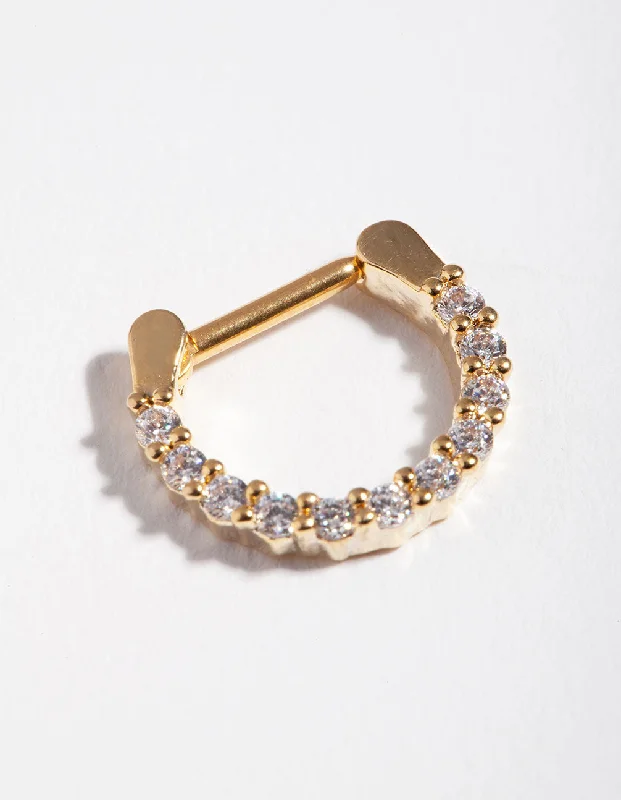 Nose Rings with Chic Detailing -Gold Surgical Steel Cubic Zirconia Septum Clicker