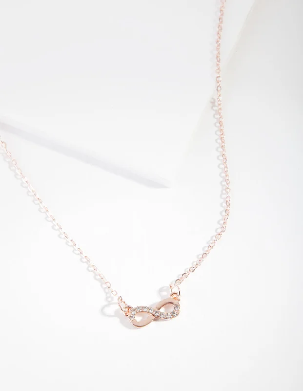 Shop Classic Women's  Necklaces & Pendants with a Modern Twist-Rose Gold Simple Diamante Infinity Necklace