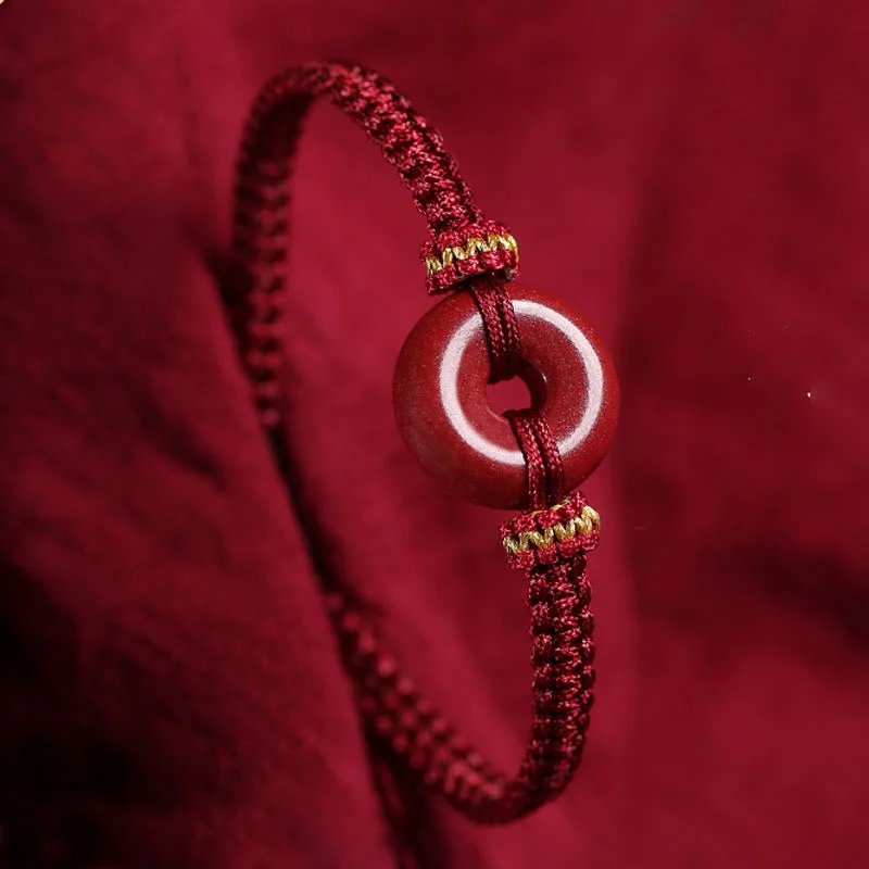 Men's Bracelets for Minimalist Looks-Buddha Stones Handmade Cinnabar Round Peace Buckle Concentration Braided Bracelet Men's Bracelets for Minimalist Looks-Buddha Stones Handmade Cinnabar Round Peace Buckle Concentration Braided Bracelet