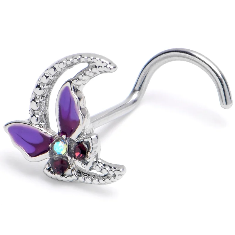 Nose Rings for Showcasing Personal Style -20 Gauge 7mm Purple Gem Butterfly Purple Beauty Left Side Nose Screw