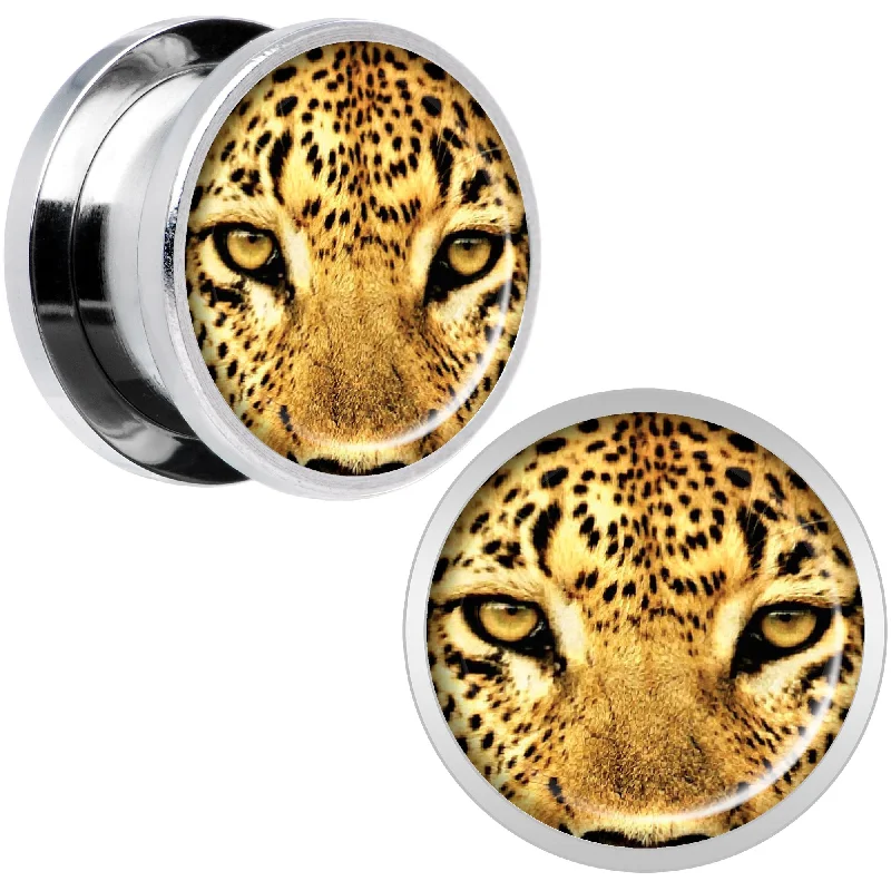 Women's Earrings – Elegant Designs for Every Personality--Full Color Leopard Eyes Steel Screw Fit Plug Set 9/16