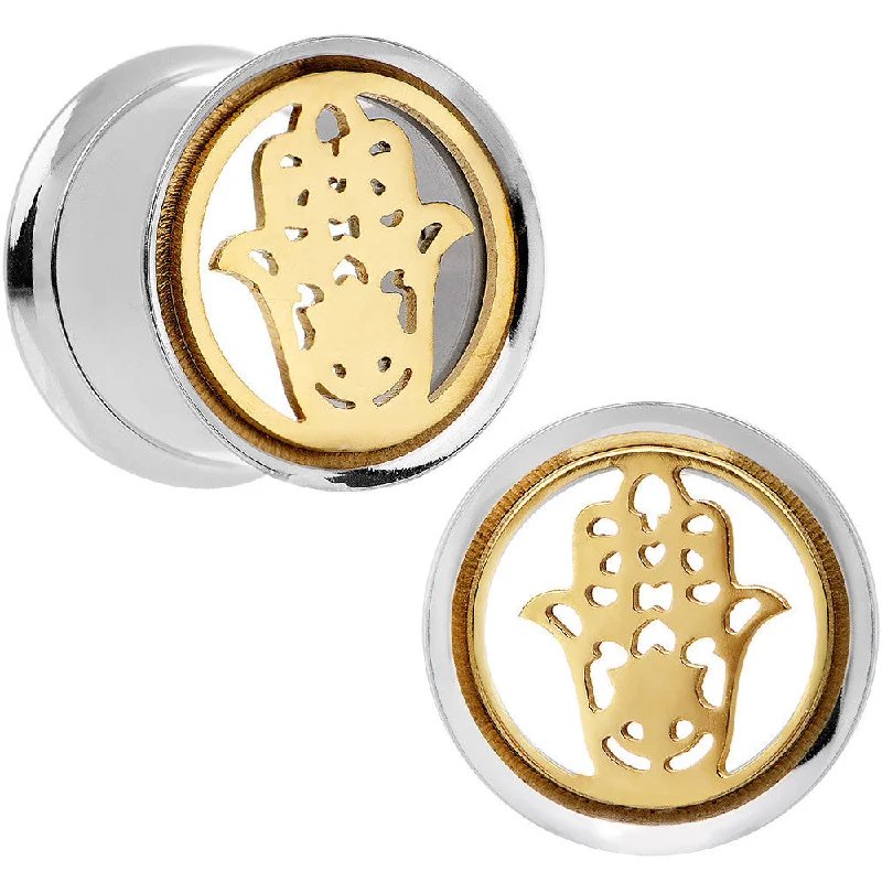 Women's Earrings – Elegant Designs for Every Personality--9/16 Steel Sunlit Hamsa Hand Screw Fit Tunnel Plug Set Women's Earrings – Elegant Designs for Every Personality--9/16 Steel Sunlit Hamsa Hand Screw Fit Tunnel Plug Set