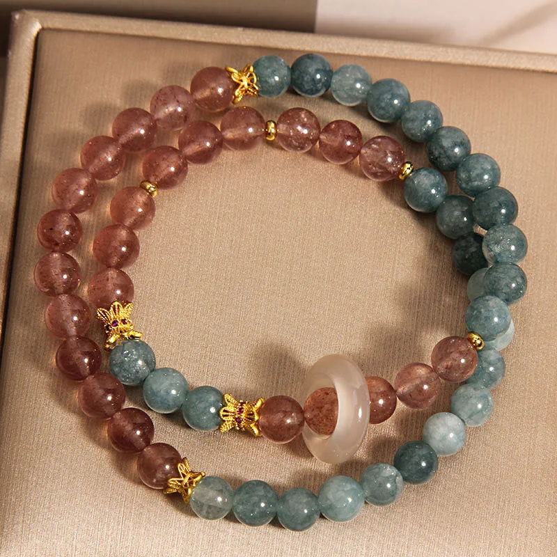 Trendy Bangles for Women with Silver Accents-Buddha Stones Jade Strawberry Quartz Abundance Luck Bracelet Trendy Bangles for Women with Silver Accents-Buddha Stones Jade Strawberry Quartz Abundance Luck Bracelet
