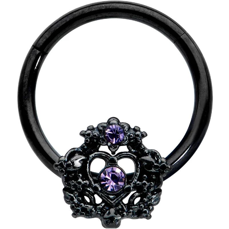 Nose Rings for Simple Style -16 Gauge 3/8 Purple Gem Black Regal Crown Hinged Segment Ring Nose Rings for Simple Style -16 Gauge 3/8 Purple Gem Black Regal Crown Hinged Segment Ring