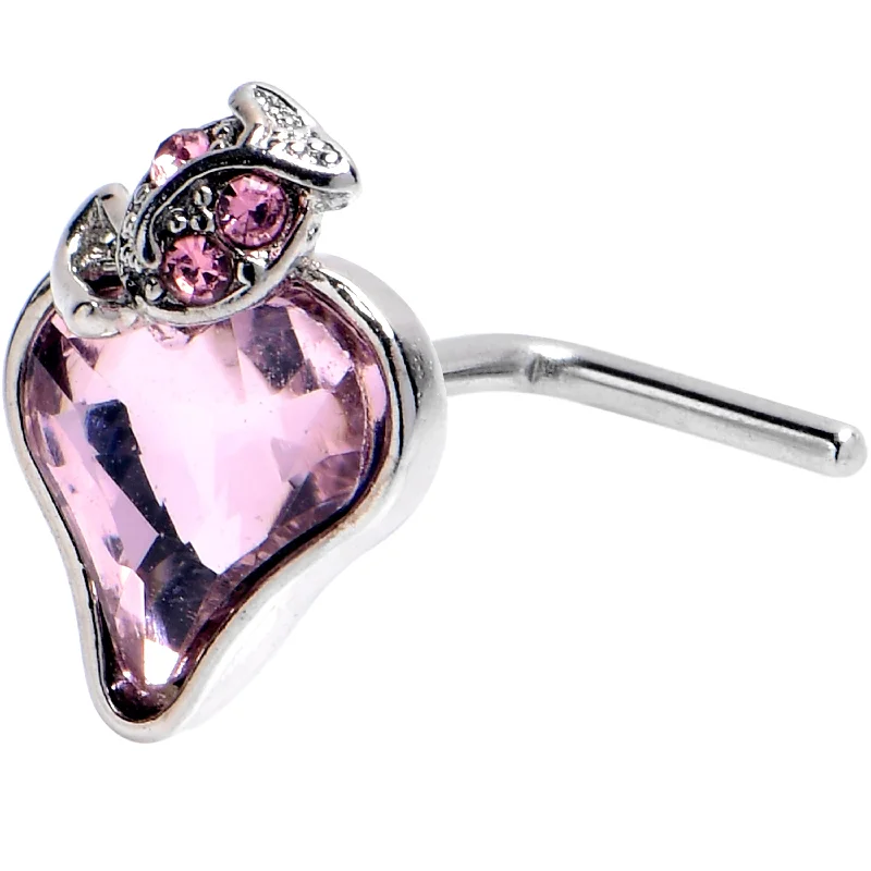 Classic Silver Nose Rings -20 Gauge 5/16 Pink Gem Strawberry Love Heart L Shape Nose Ring Classic Silver Nose Rings -20 Gauge 5/16 Pink Gem Strawberry Love Heart L Shape Nose Ring