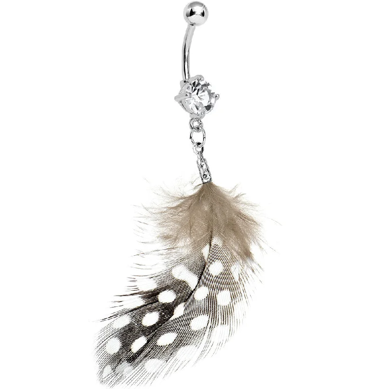 Beautiful Belly Rings for Stunning Effect -Clear Gem Natural Feather Dangle Belly Ring Beautiful Belly Rings for Stunning Effect -Clear Gem Natural Feather Dangle Belly Ring