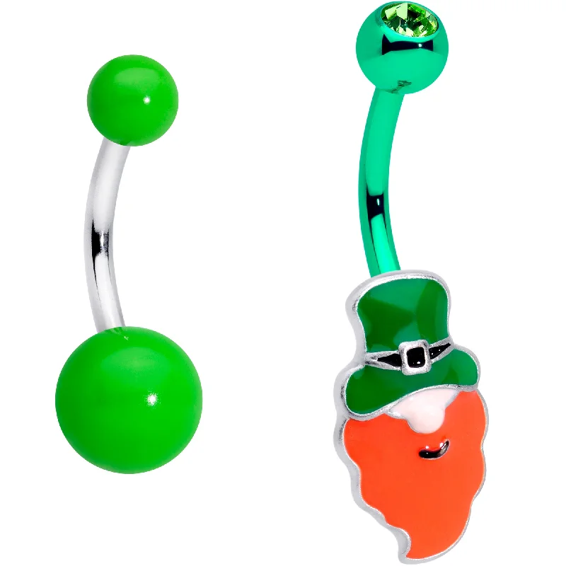 Comfortable Belly Rings for Sensitive Skin -Clear Gem Green Leprechaun Saint Patricks Day Belly Ring Set of 2 Comfortable Belly Rings for Sensitive Skin -Clear Gem Green Leprechaun Saint Patricks Day Belly Ring Set of 2