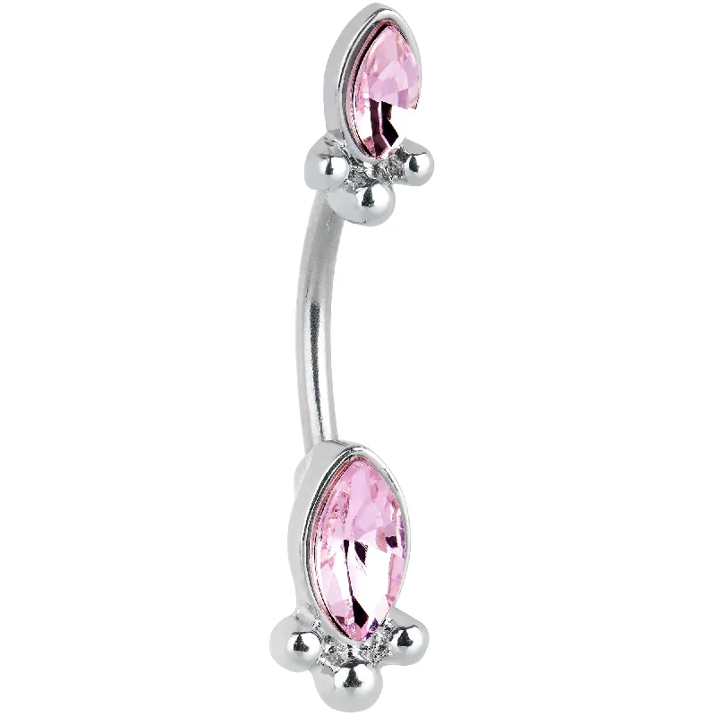 Comfortable Belly Rings with Bold Detailing -Pink Gem Art Deco Ovals Double Mount Belly Ring Comfortable Belly Rings with Bold Detailing -Pink Gem Art Deco Ovals Double Mount Belly Ring