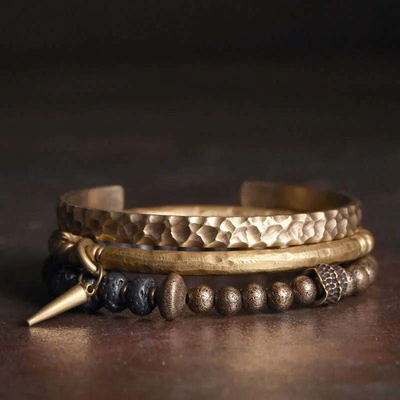 Women's Bangles with Silver Accents-Buddha Stones Lava Rock Stone Copper Balance Cuff Bracelet Bangle Women's Bangles with Silver Accents-Buddha Stones Lava Rock Stone Copper Balance Cuff Bracelet Bangle