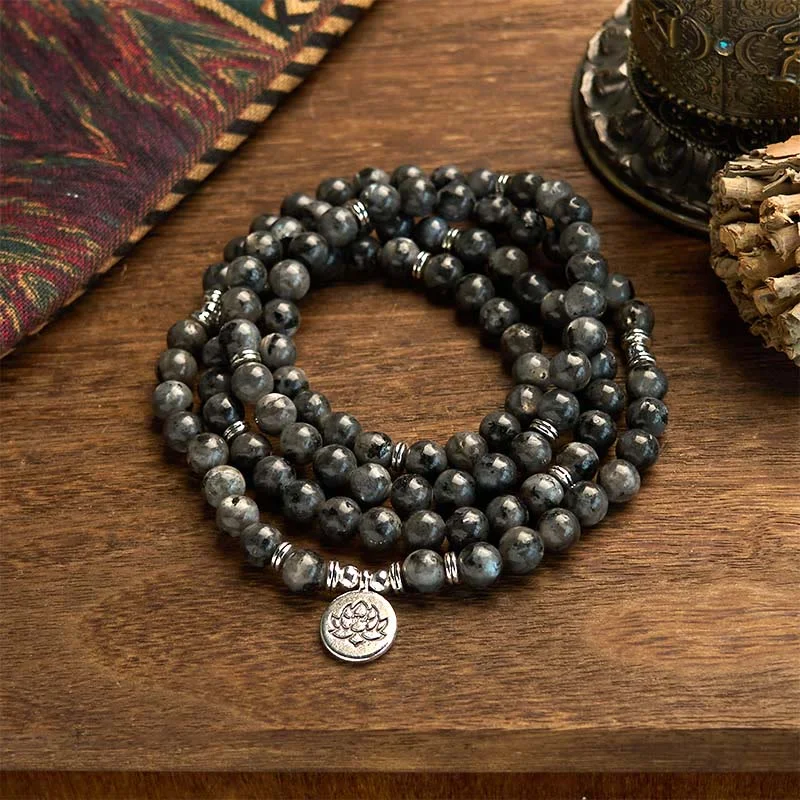 Men's Silver Bracelets with Unique Engraving-Buddha Stones 108 Mala Beads Multi-layer Natural Black Glitter Stone Lotus Positivity Bracelet Men's Silver Bracelets with Unique Engraving-Buddha Stones 108 Mala Beads Multi-layer Natural Black Glitter Stone Lotus Positivity Bracelet
