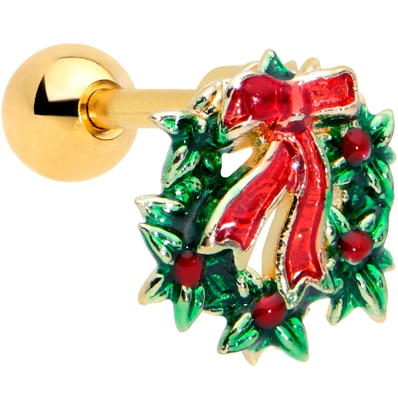 Women's Earrings – Elegant Designs for Every Personality--16 Gauge 1/4 Gold Tone Festive Bow Wreath Christmas Cartilage Tragus Women's Earrings – Elegant Designs for Every Personality--16 Gauge 1/4 Gold Tone Festive Bow Wreath Christmas Cartilage Tragus