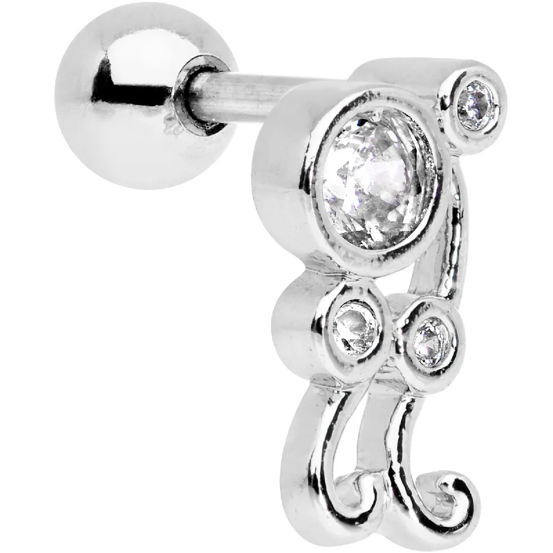 Women's Earrings – Elegant Designs for Every Personality--Clear CZ Gem Sassy Swirl Cartilage Tragus Earring