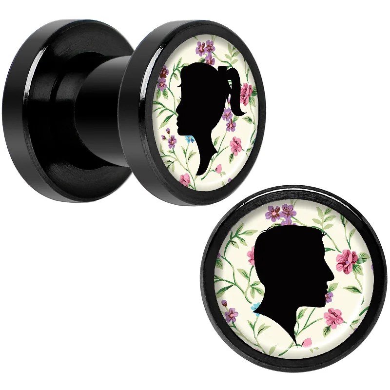 Women's Earrings – Elegant Designs for Every Personality--Man Woman Floral Silhouette Black Anodized Screw Fit Plug Set 2 Gauge Women's Earrings – Elegant Designs for Every Personality--Man Woman Floral Silhouette Black Anodized Screw Fit Plug Set 2 Gauge