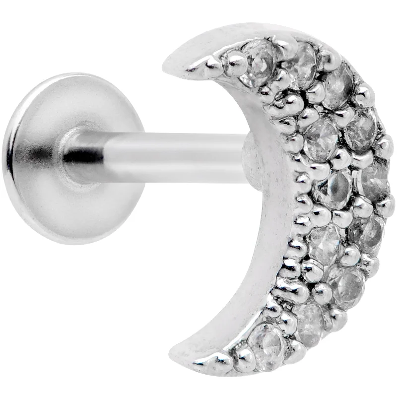 Silver Lip Rings for Classic Fashion16 Gauge 5/16 Clear CZ Gem Crescent Moon Labret Monroe Tragus