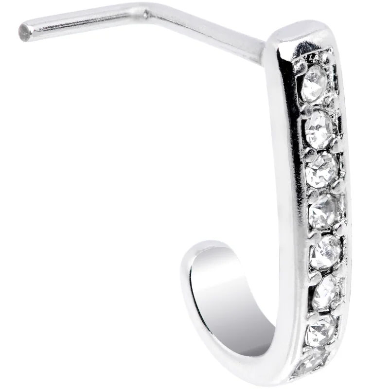 Nose Rings with Classic Touch -20 Gauge Clear CZ Gem Exquisite Faux Hoop L Shaped Nose Ring Nose Rings with Classic Touch -20 Gauge Clear CZ Gem Exquisite Faux Hoop L Shaped Nose Ring